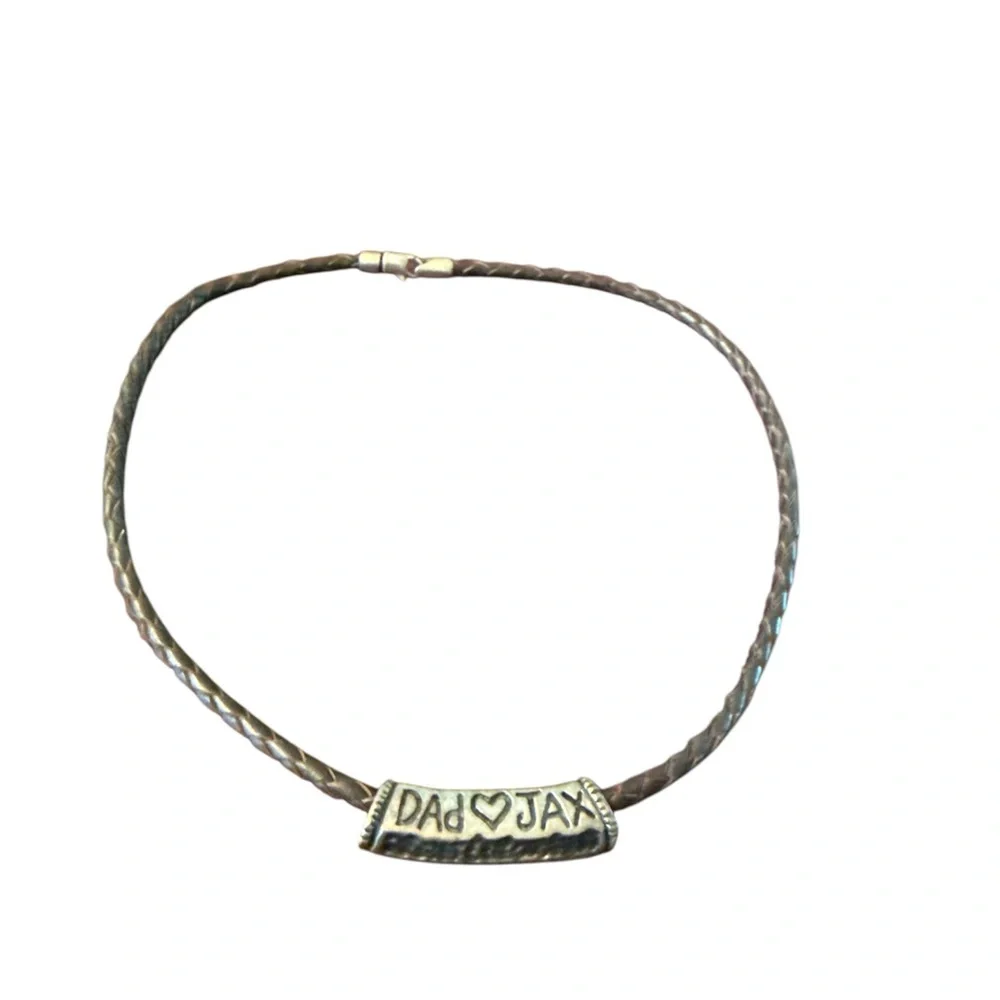 Men’s leather braided bracelet brown with  “Dad❤️JAX” wording engraved